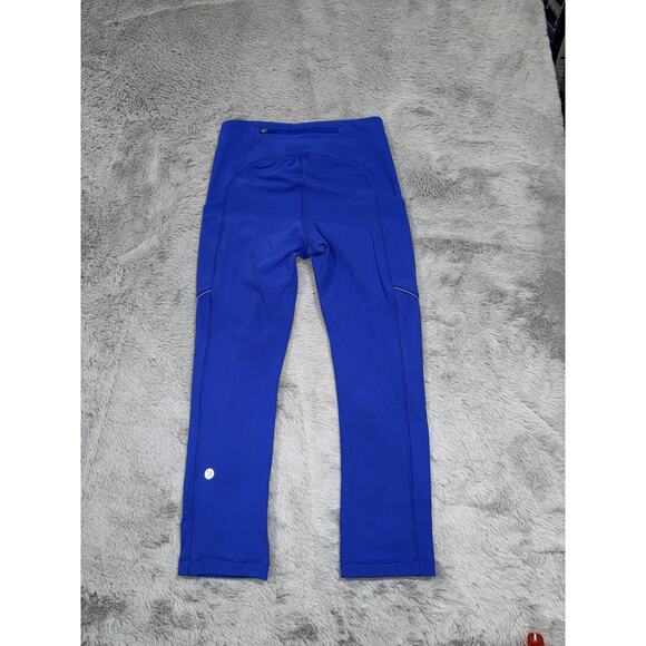 Lululemon Pants Womens Size 2 Blue High Rise Crop Pocket Leggings Fast Free Gym - Picture 5 of 14